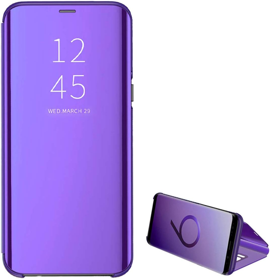 for Samsung Galaxy S10e|S10|S10 Plus case Clear View Cover Slim Mirror Plating PC Full Body Protective Standing Cover (S10 Plus, Purple)