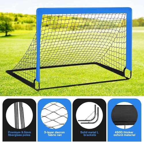 MIAOKE 1/2 Pcs Portable Soccer Goal of 4X3 FT for Backyard, Portable Football Goal Training Equipment with Football Cones, Carry Bag, Practice Net for All Ages Games, Sports