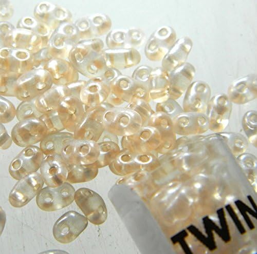 Beige Pearl 2.5x5mm 2 Hole Twin Beads Czech Glass Seed Beads 23 Gram Tube