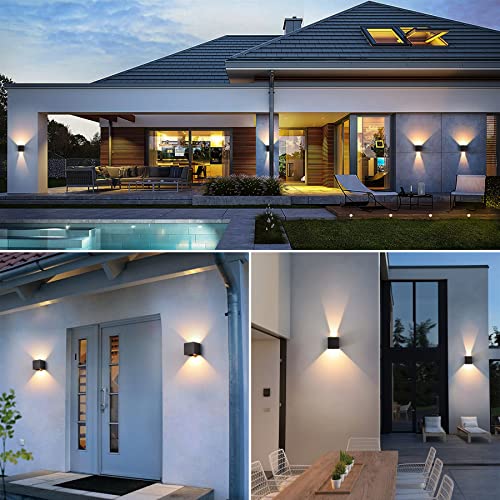 Pack of 2 LED Wall Light Indoor/Outdoor with Motion Sensor, 12 W, 3000 K Warm White Wall Lamp, IP 65 Waterproof Outdoor Wall Light, Modern Outdoor Wall Lighting with Up and Down Adjustable Beam Angle, Black