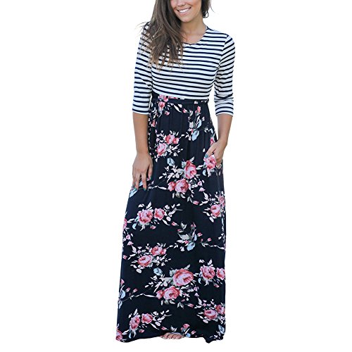 Lover-beauty women s striped swing dress floral print maxi autumn…