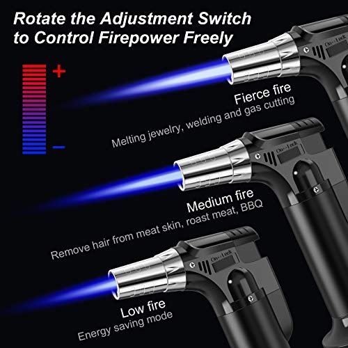2 Pack Butane Torch, Culinary Blow Torch Lighter, Refillable Kitchen Cooking Torch with Safety Lock & Adjustable Flame for BBQ, Creme Brulee, Baking, Crafts (Butane Gas not Included) (Black/Sliver)