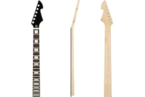 Domofa Electric Guitar Neck Replacement 24 Fret 25.5 Inch Maple Rosewood Fingerboard with Trapezoid Inlay Bolt on