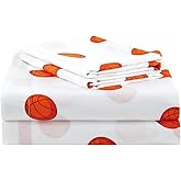 Chezmoi Collection 4-Piece Kids/Teens Sports Sheet Set - Soft Microfiber White Orange Basketball, Full Size