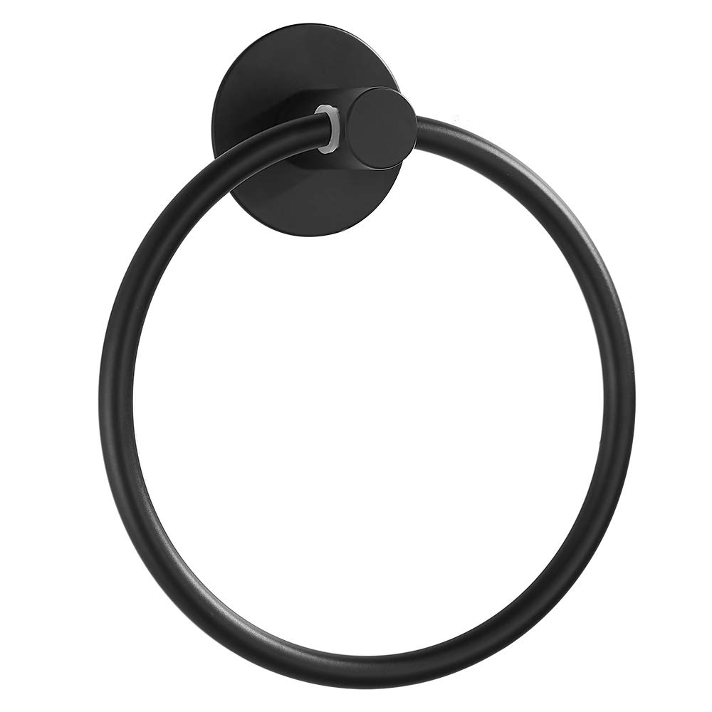 Wopeite Towel Ring Self Adhesive Towel Rail Chrome Towel Holder Stainless Steel, Wall Mounted Hand Towel Holder Rustproof for Bathroom Accessories (Black)