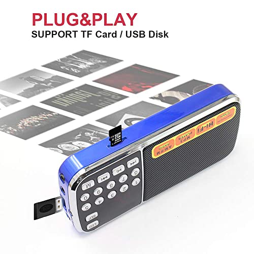 AM FM Portable Pocket Radio Battery Operated - with Best Reception Blue AM FM Compact USB Rechargeable Radios Music Player Support Micro SD/TF Card Slot