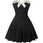 BEAUDRM Women's Y2K Strapless Mini Dress Pleated Party Rave Club Dance Dresses Cute Bow Sleeveless Going Out Date Sundress