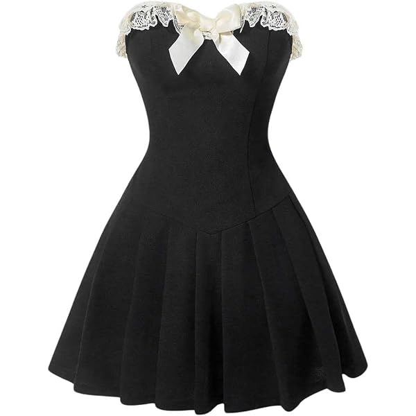 Womens Lace Patchwork Mini Dress for Women Low Waist Pleated Hem A-Line  Party Dresses Navy Blue S at Amazon Women's Clothing store