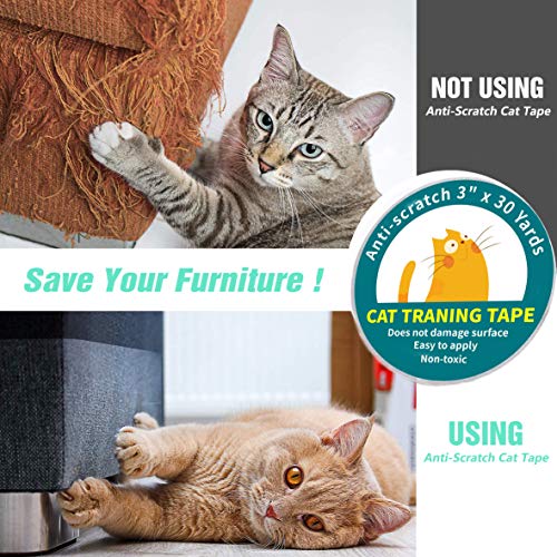 Karaseno Anti Cat Scratch Tape, 3 inches x 30 Yards Cat Training Tape, 100% Transparent Clear Double Sided Cat Scratch Deterrent Tape, Furniture Protector for Couch, Carpet, Doors, Pet & Kid Safe