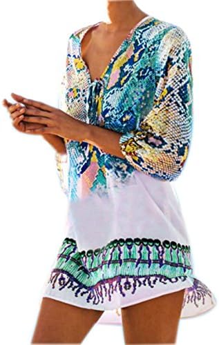 VBWUEIJD Beach Caftan Swimsuit Cover up Print Chiffon Pareo Women Robe Plage Swimwear Dress Sexy Sarong Beach Tunic #Q152