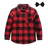 Grandwish Kids Long Sleeve Boy's Girl's Plaid Flannel Shirt Red Black 12
