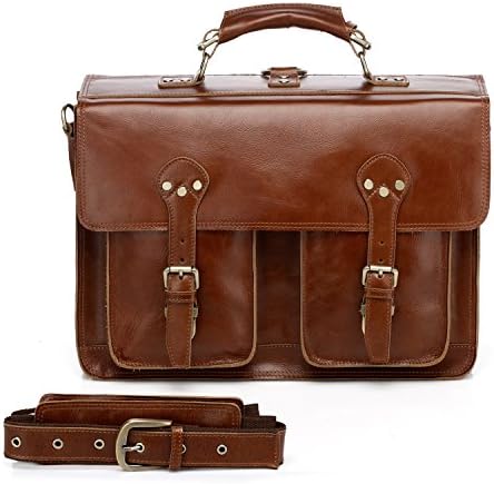 Vicenzo Leonardo Full Grain Messenger Briefcase Backpack Leather Bag (Tan)