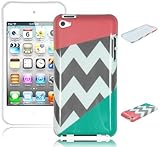 iPod Touch 4th Gen Case, Bastex Heavy Duty Soft Chevron Design TPU Case Cover for Apple iPod Touch 4th Generation (Coral Pink/Teal)