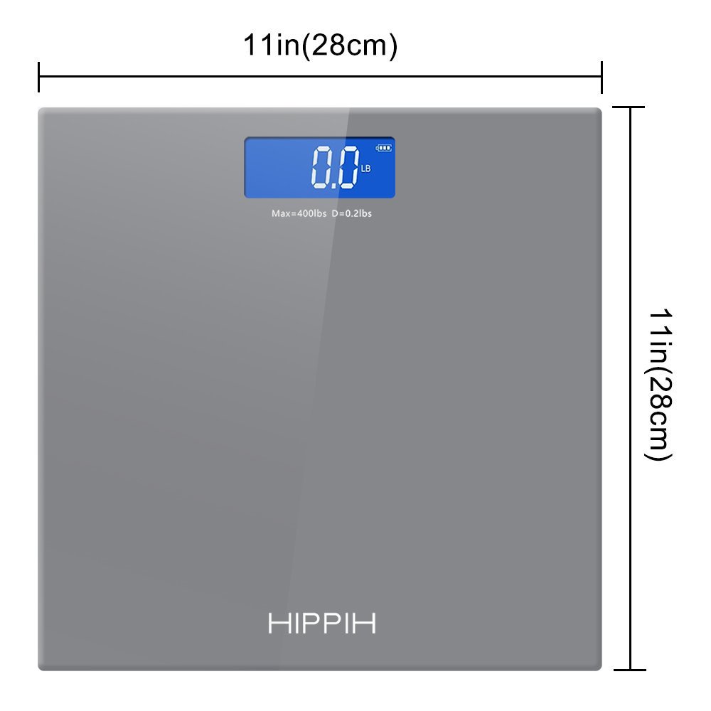 Hippih 400lb / 180kg Electronic Bathroom Scale with Tempered Right Angle Glass Balance Platform and Advanced Step-On Technology, Digital Weight Scale has Large Easy Read Backlit LCD Display D-013