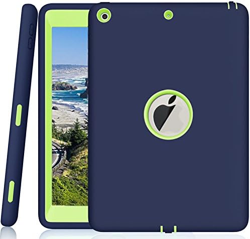 New iPad 2017 9.7 inch Case, Qelus Heavy Duty Rugged Shockproof Three Layer Armor Defender Impact Resistant Protective Case Cover for Apple New iPad 9.7 Inch (2017 Version)-Navy Blue/Green