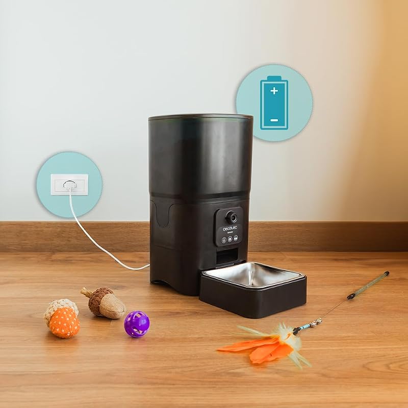 Distributore Automatico Cibo Gatti e Cani Pumba 6000 Purrfect Meal Smart Vision. Controllo Wifi, Camera, Registratore Vocale, 6L, Controllo Porzioni fino a 10mm, Allarme, Ciotola Acciaio Inox