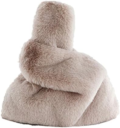 Marchome Faux Rabbit Fur Pull Through Strap Wrist Handbag Purse for Women