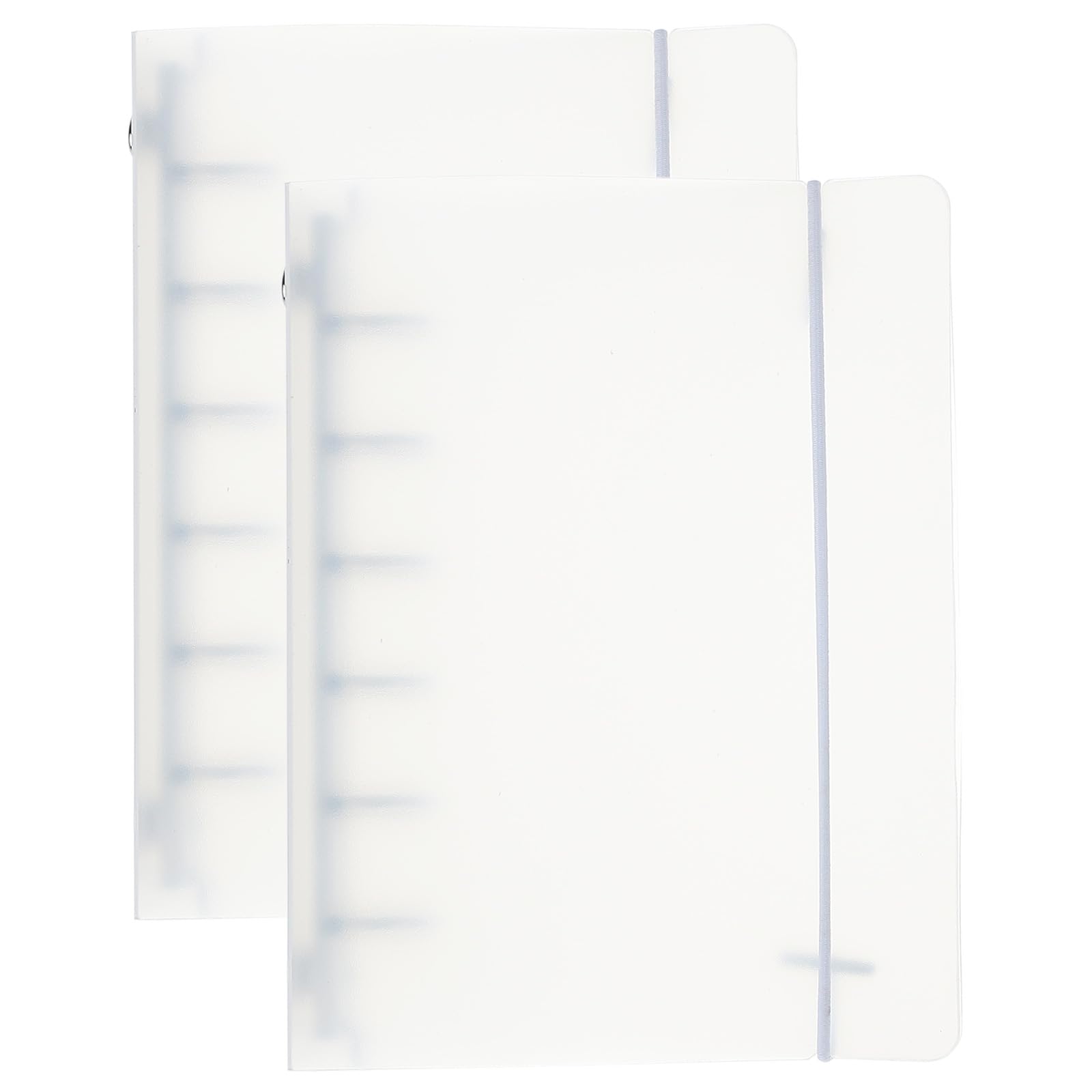 PATIKIL A7 Binder Cover, 2 Pcs PP 6 Ring Round Ring Binder Cover with White Fixing Belt Metal Lock Loose Leaf Binder Protector Refillable Notebook for Meeting Folder, Matte White