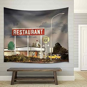 Restaurant Sign Along Historic Route 66 in Texas. Vintage Processing. - Fabric Wall Tapestry Home Decor - 51x60 inches