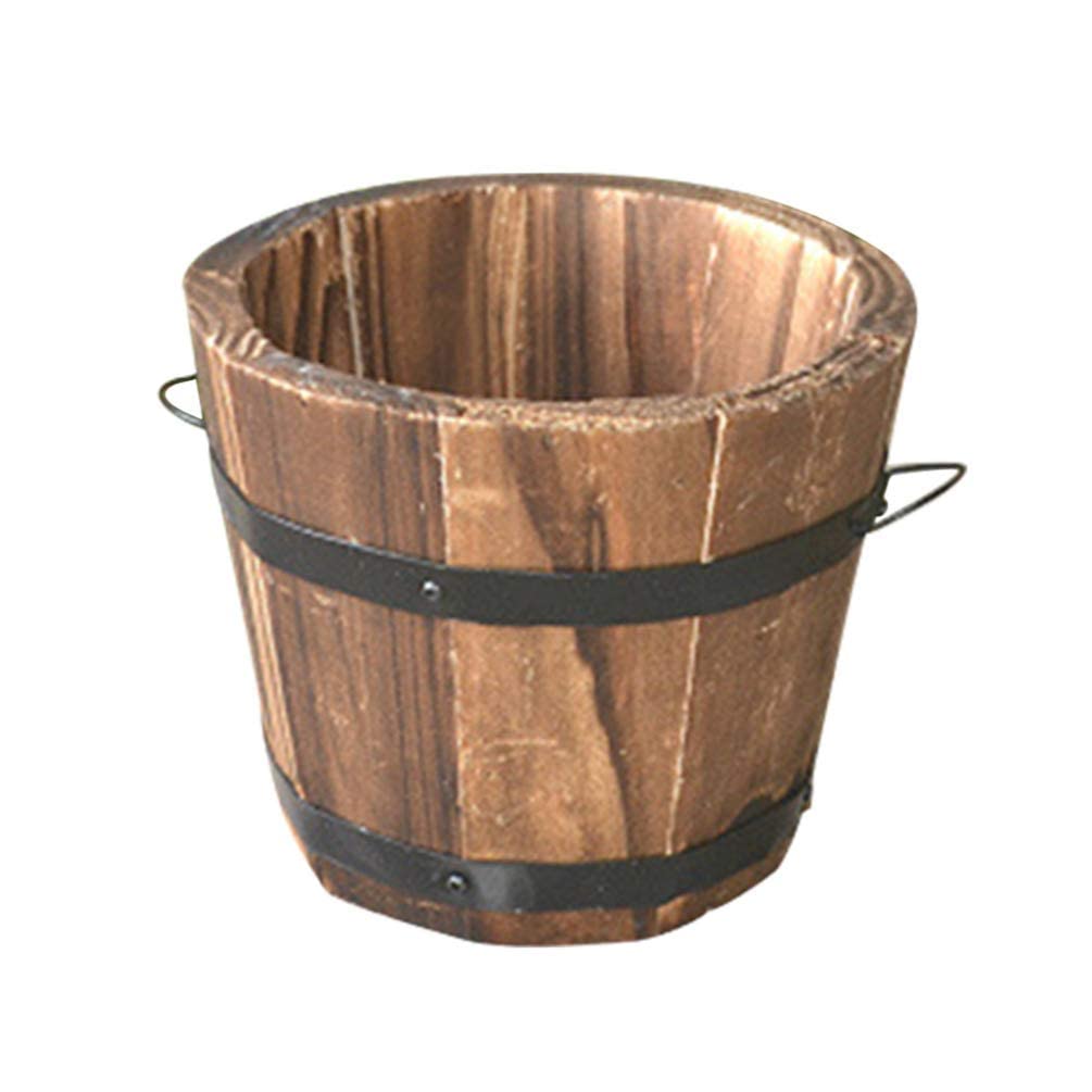 zalati Flower Plant Pots Wooden Planter Bucket Retro Whiskey Barrel Vintage Style for Outdoor Indoor Garden