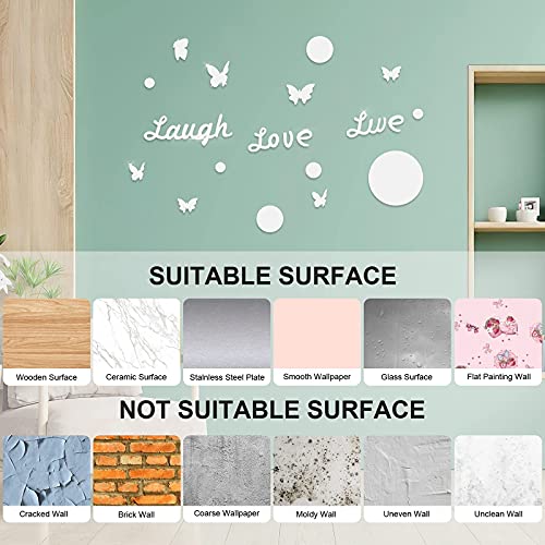 43 Pieces 3D Acrylic Mirror Wall Stickers with Butterfly Decor,DIY Live Laugh Love Family Mirror Wall Decor Solid Circle Mirror Wall Decal for Living Room Bedroom Classroom,SLDIYWOW