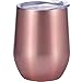 Skylety 12 oz Double-insulated Stemless Glass Wine Tumbler, Stainless Steel Tumbler Cup with Lids for Coffee, Drinks, Champagne, Cocktails (Bright Rose Gold)