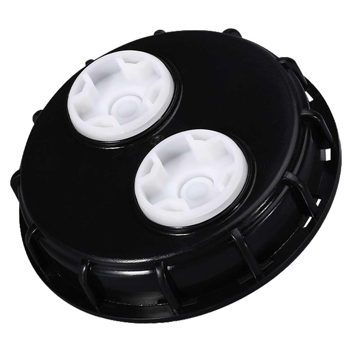 Photo 1 of IBC Tank Lids Cover Water Tank Caps IBC Tote Lid Cap 6.5-Inch with 2" Plug Fine Thread for Chemical and Other Industries,275-330 Gallon Black Double Blind Cover (Black + White)
