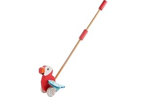 RUYU Parrot Wooden Push and Pull Walking Toy for Toddlers and Babies Girl or Boy, Classic Early Learning Wooden Balance Walking Play Toy
