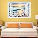 FLFK Fake Window Wall Sticker - Sunset Beach Faux Window Wall Mural for Wall Decor, Stick and Peel Wall Decals,16