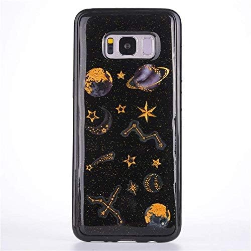 for Samsung Galaxy S8 Plus NAMA TPU Rubber Gel Skin Stars Pastel Planet Outer Space Universe Holographic Gold Sparkle Shiny Glitter Soft Case Cover (Black)