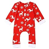 Ephex Baby Boys Girls Cotton Romper Jumpsuit Christmas snowflake and Deer Print Red 3-6 Months