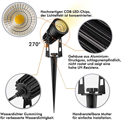 B-right Gartenbeleuchtung 2er Pack 3W LED Gartenstrahler mit 3M Kabel, Gartenleuchte mit Erdspieß, enthält keinen Stecker. (Zubehör, nur für die Upgrade 4 in 1 oder 6 in 1 Gartenleuchte geeignet) – Bild 6