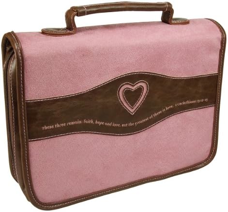 Suede-Look Pink Bible / Book Cover w/Heart Cut-out - 1 Corinthians 13:13 (Large)