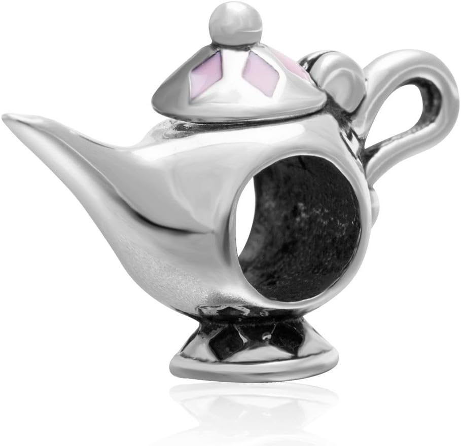 Pink Teapot Charm Antique 925 Sterling Silver Aladdin's lamp Bead for European Style Bracelet