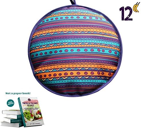 Tortilla Warmer 12 Inch Insulated Cloth Food Warmer with Free Tortilla & Taco Fillings Recipes eBook - Microwavable Fabric Pouch to Keep Tortillas Warm and Soft for up to One Hour (Soleado)
