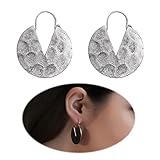 Chic Moon Simple Geometric Drop Earrings Retro Earbob Round Dangles Hoops Women Unique Boho Linear Tribal Jewelry Silver Plated