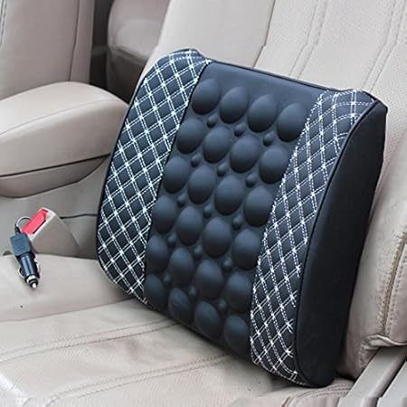 Amazon 心地よい振動が効く 車用品 合成皮革レザー 電動クッション 背筋を伸ばし 快適なドライブをサポート ホワイトステッチ シートクッション 車 バイク