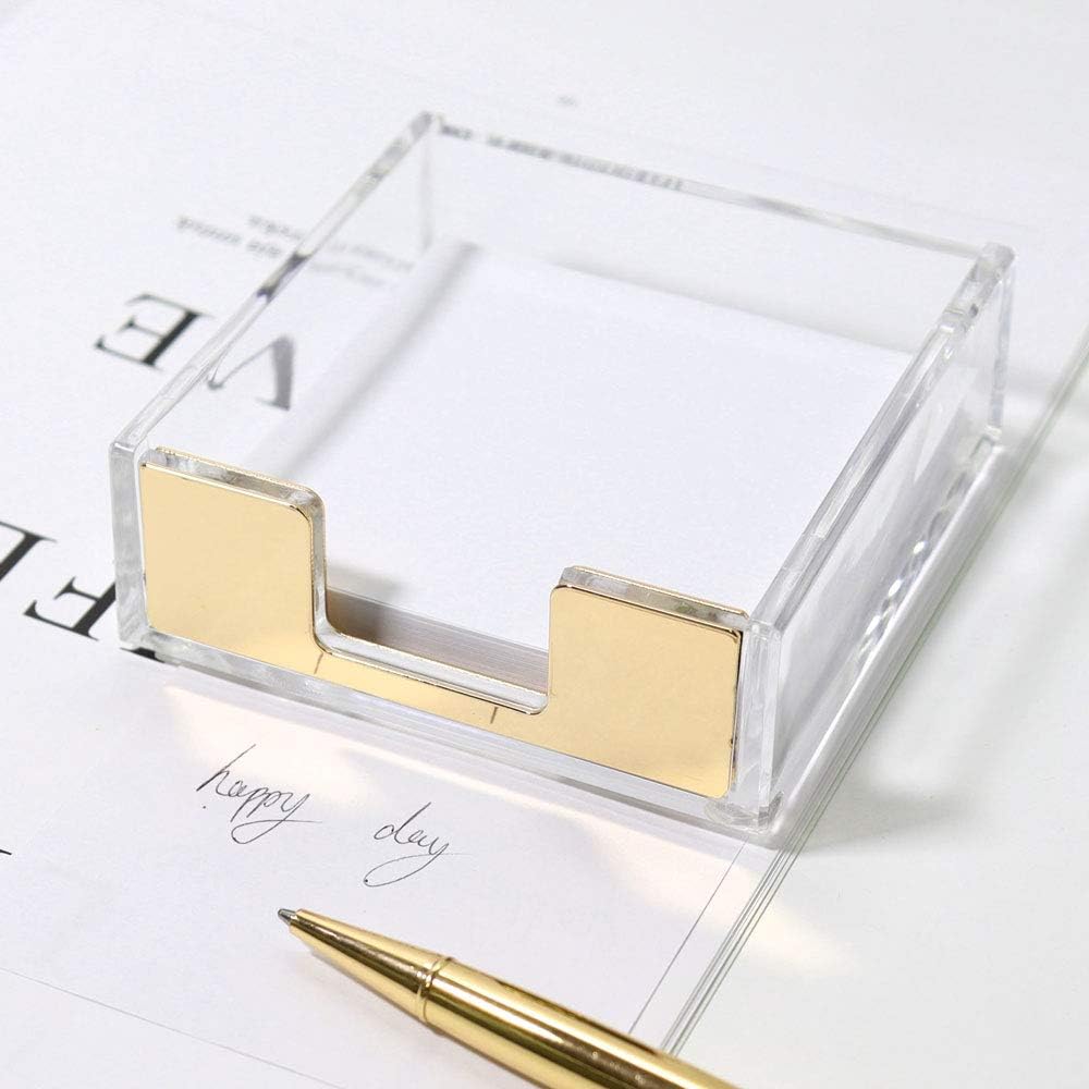 MultiBey Sticky Notes Memo Pad Holder Dispenser Rose Gold with Clear Desk Supplies Organizer Accessories for Office Home Schools (Gold) : Office Products