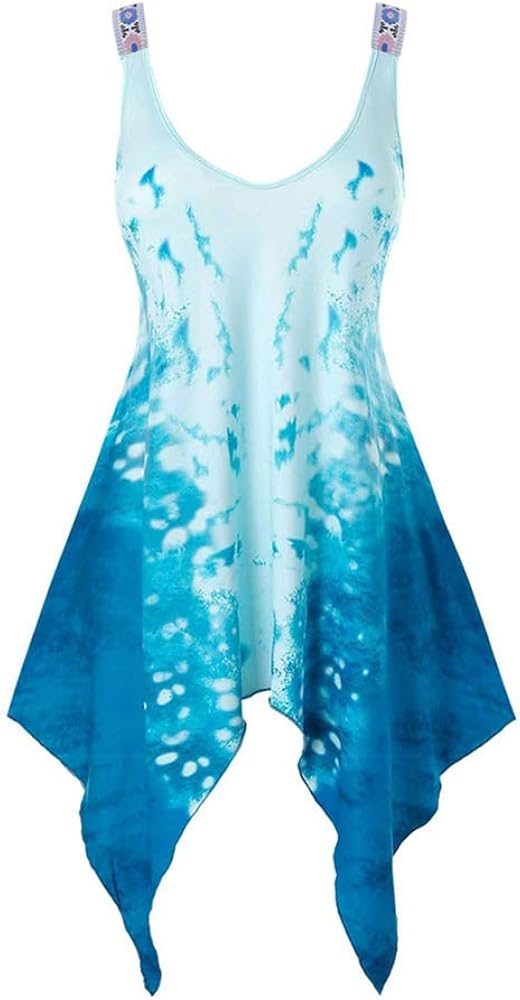 Aniywn Women's Summer Sleeveless Irregular Tank Tops V Neck Printing Asymmetrical Flowy Tunic Cami Top