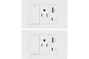 VBESTLIFE 2Pack Wall Outlet, 15A 3 Prong AC 10W USB Type C 2.1A Port, Single Control Switch, Wall Receptacle Outlet and Light