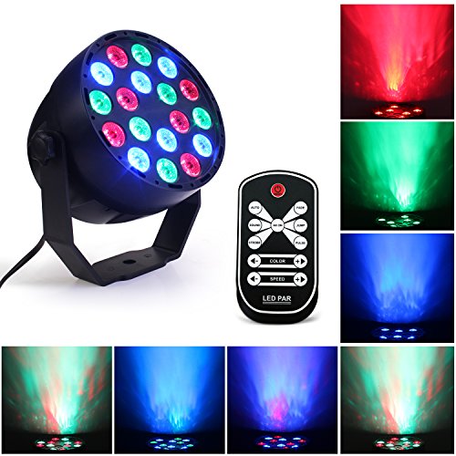 RGB DJ Stage Lights, Portable 18 LEDs Flat Par Light, DMX 512 IR Remote Control Sound Activated Projector Lamp for Party Bar Club Dsico KTV Wedding Pub Church Effect Up Lighting Show (RGB par light)