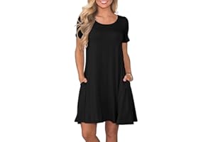 WNEEDU Women's Summer Casual T Shirt Dresses Short Sleeve Swing Dress with Pockets