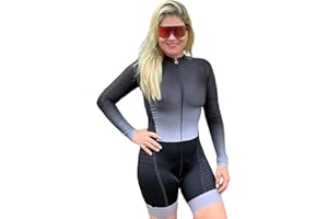 Women's Cycling Suit Triathlon Sets Cycling Shirt Jumpsuit Clothing Bike Skinsuit Long Sleeve Cycling Jersey Set (Color : Gre