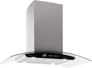 Klarstein Colette Dunstabzugshaube, Inselhaube, EEK A, 90 cm, 600 m³/h Abluft, 3 Leistungsstufen, Touch Control, Display, LED-Beleuchtung, Timer, Abluft- oder Umluftbetrieb, Edelstahl mit Glas, silber