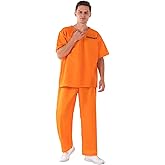 PUIWNON Prisoner Costume Orange Prison Costume Men Adult Inmate Outfit Jail Uniform for Halloween Cosplay Party