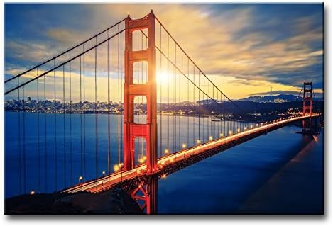 Modern Canvas Print Wall Art 24x36inch San Francisco Golden Gate Bridge Painting Print On Canvas Giclee Painting For Home Docor 1 Pices Bridge Artwork Framed Painting Easy To Hang