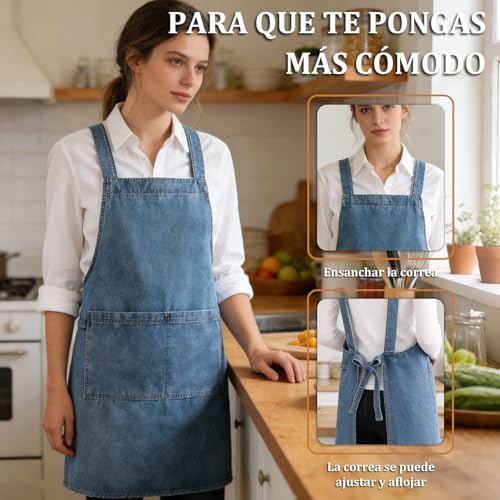 Mandiles De Cocina,Delantal Vaquero Universal Para Hombres Y Mujeres,a Prueba De Aceite Y Contaminación, Con Bolsillo,regla Ajustable, Adecuado Para Panadería, Cocina, Jardinería, Pintura, Etc