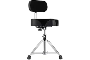 Starfavor Drum Throne with Backrest, Height Adjustable Padded Seat Drum Stool Heavy Duty Motocycle Style, with Double Braced Anti-Slip Feet Swivel Drum Chair Saddle Drum Seat