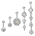 Hanpabum 5Pcs 14G Surgical Stainless Steel Dangle Belly Button Rings for Women Girls CZ Navel Rings Body Piercing Set (A:Silver Tone)
