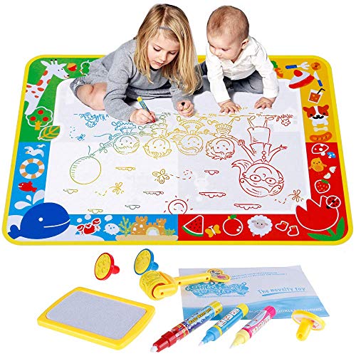 Anpro 27.5×39.4 in Doodle Mat, Magic Water Drawing Mat with 3 Pens, 3 Stamps, and 1 Drawing Book Painting Pad Perfect Educational Learning Birthday for Children Over 3 Years - Thumbnail 7